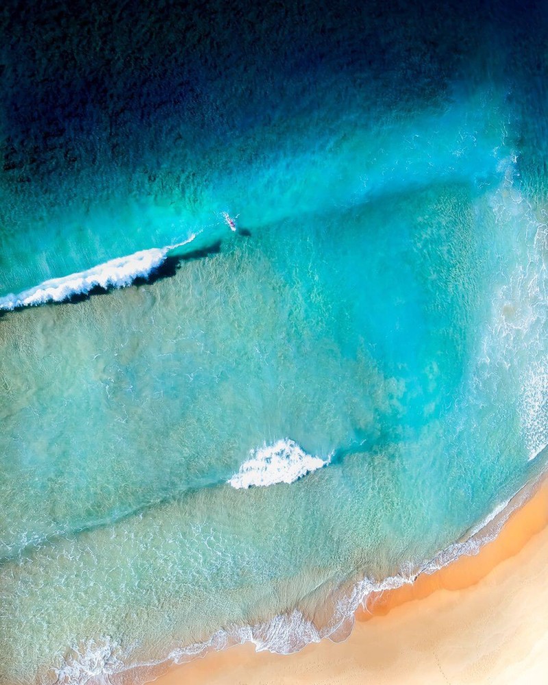 A lone surfer in the waves near the beach